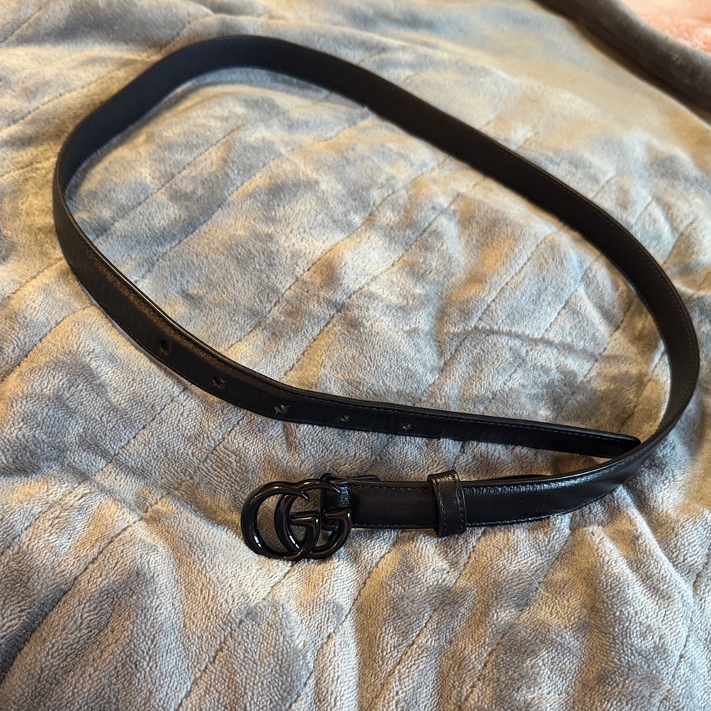 Gucci Marmont Thin Belt - Black Leather